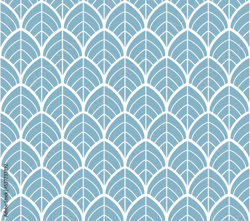Ornamental leaf pattern. Decorative background in duck egg blue and white.