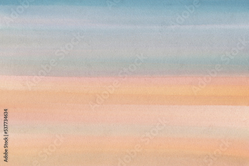 Fototapeta Naklejka Na Ścianę i Meble -  Watercolor background. Abstract drawing of the sunset sky. Gradient blue and orange.