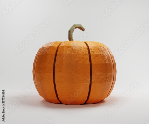 3d rendering low poly halloween pumpkin on white background. 3d render halloween concept
