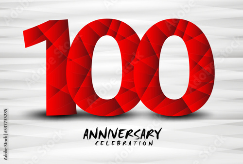 100 Year Anniversary Celebration Logo red polygon vector, 100 Number Design, 100th Birthday Logo, Logotype Number, Vector Anniversary For Celebration, Invitation Card, And Greeting Card