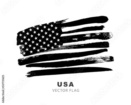 The flag of the USA. Black and white brush strokes drawn by hand. Vector illustration on a white background.