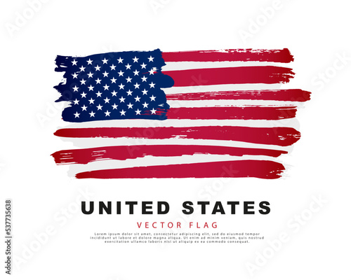 The flag of the USA. Blue, red and white brush strokes drawn by hand. Vector illustration on a white background.
