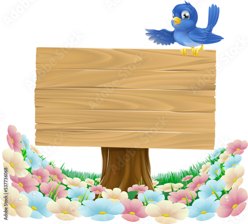 A bluebird bird cartoon wooden background sign