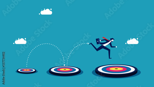 Develop to a larger target. Businessmen jump to bigger goals. vector illustration eps