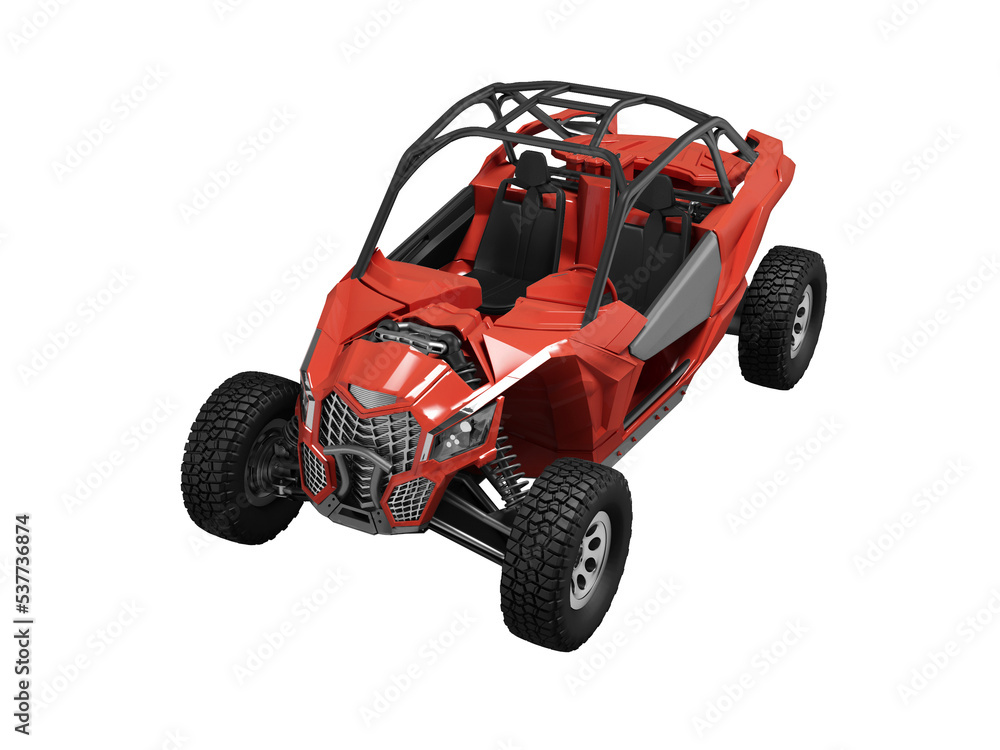 3d illustration perspective view of red rally car on white background no shadow