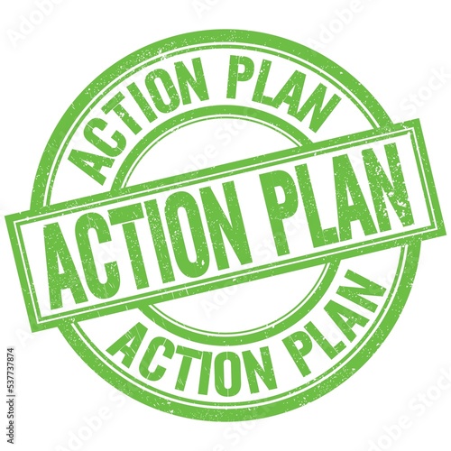 ACTION PLAN written word on green stamp sign