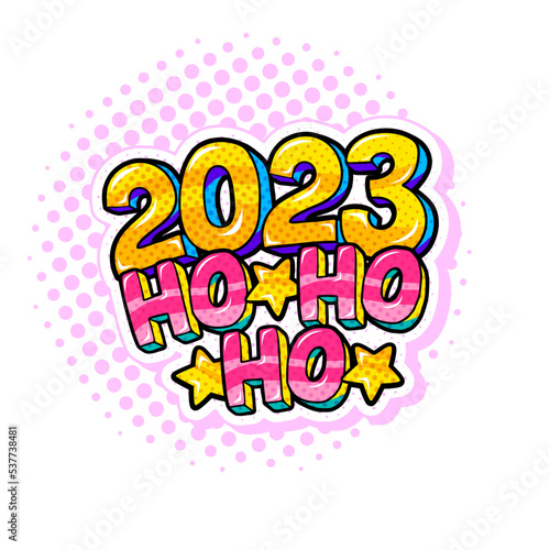 Happy New Year message in pop art style 2023.