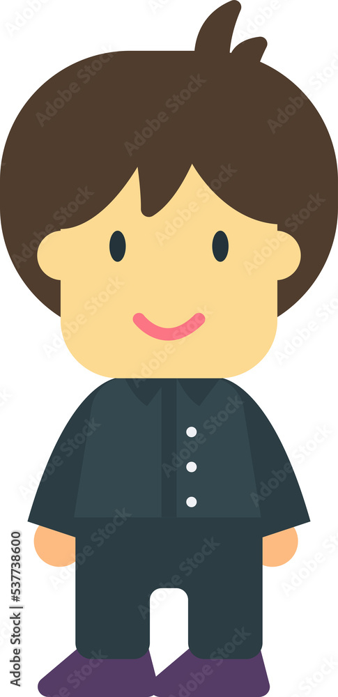 brown haired boy standing straight illustration in minimal style brown haired boy standing straight illustration in minimal style