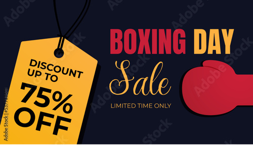 Boxing Day sale banner illustration with price tag label and boxing gloves on isolated background