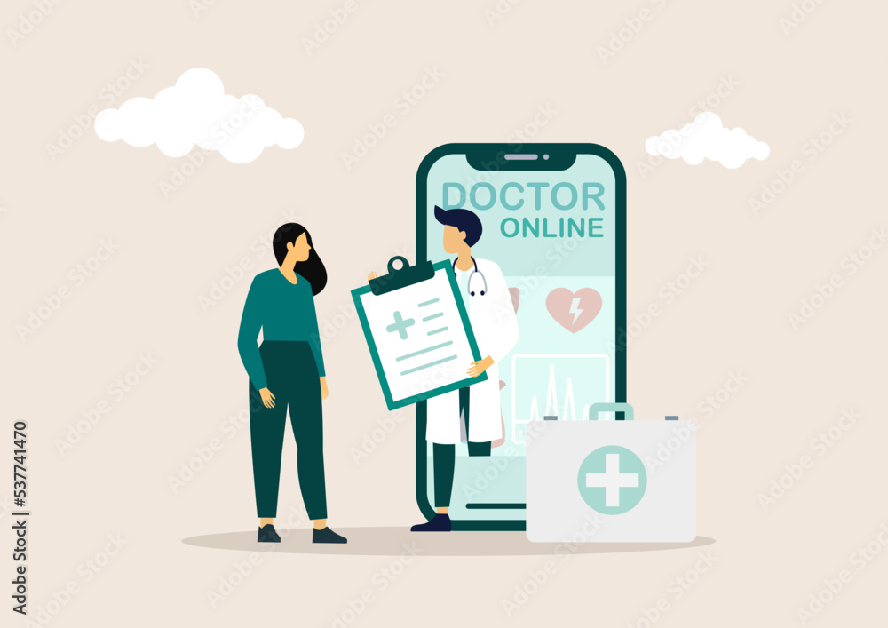 Online doctor and medical consultation .online tele medicine with male therapist on mobile phone. Online healthcare service, Ask doctor. vector illustration. Online doctor and medical consultation .online tele medicine with male therapist on mobile phone. Online healthcare service, Ask doctor. vector illustration.