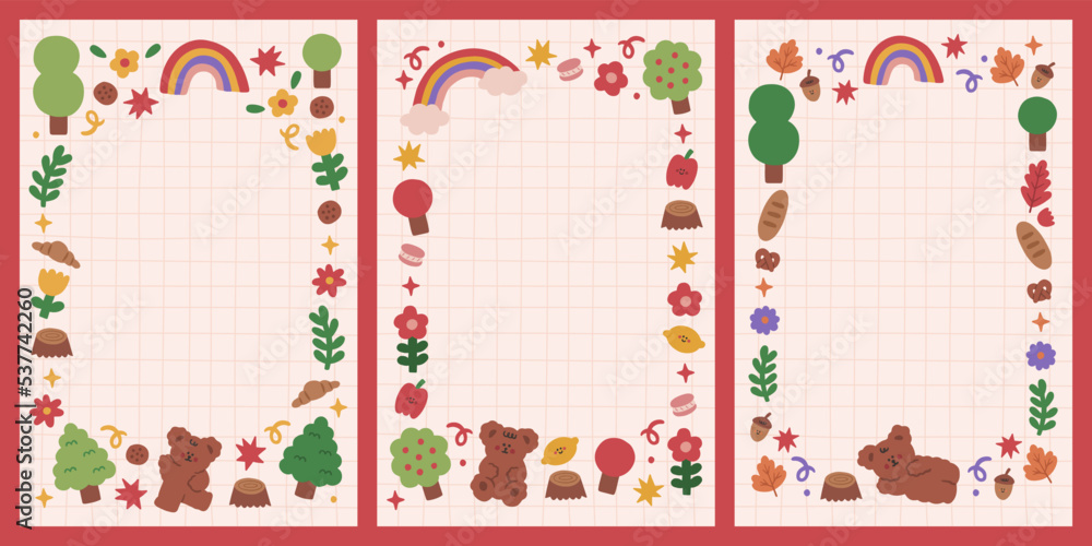 Set of colourful hand drawn memo scrapbook and notes templates