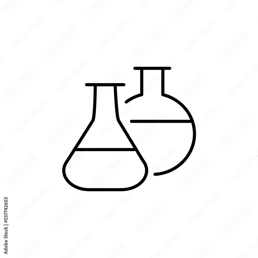 Black line Test tube and flask icon isolated on white background. Chemical laboratory test. Laboratory glassware. Vector Illustration eps 10 Black line Test tube and flask icon isolated on white background. Chemical laboratory test. Laboratory glassware. Vector Illustration eps 10