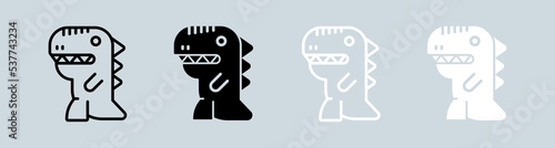 Dinosaur icon set in black and white. Jurassic signs vector illustration.