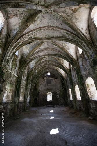 The ancient church at Karakoy  it s known as  Ghost Town  at Fethiye  Turkey