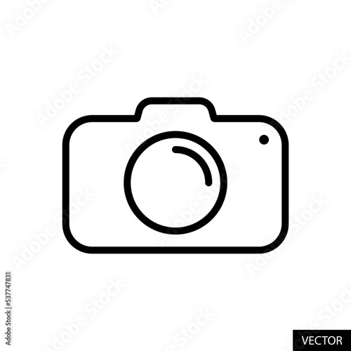 Camera vector icon in line style design for website design, app, UI, isolated on white background. Editable stroke. Photography concept. Vector illustration.