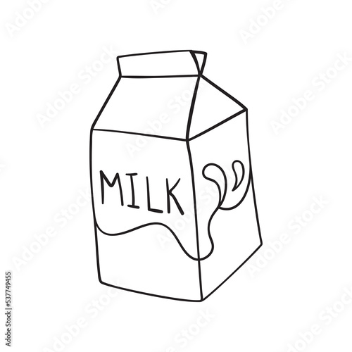 Isolated vector illustration of milk pack. Cute thin line icon for design, cover etc.