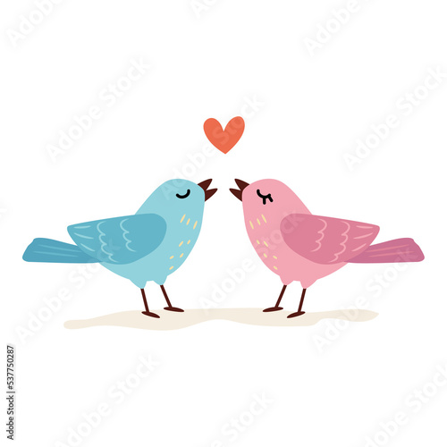 Cute birds in love, birds couple, illustration for valentine's day