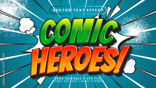 Comic heroes editable text effect with cartoon and kids text style