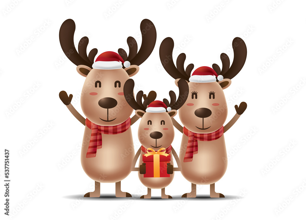 Reindeer family on red background