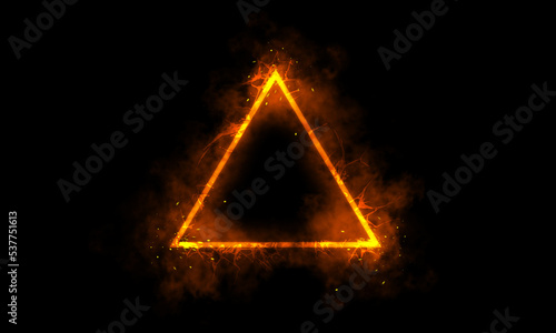 Yellow triangle light effect. Technology on black background.