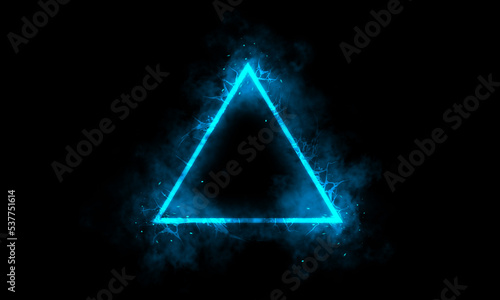 Blue triangle light effect. Technology on black background. photo