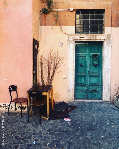 Chair and table in the street
