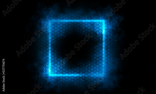 Blue square light effect on black background. Light effect. Technology.