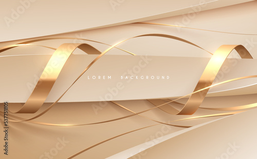 Abstract white and gold ribbons template