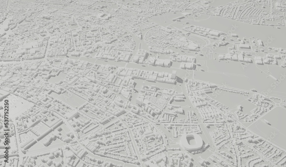 Dublin, Ireland city map aerial view. minimal design. 3D Rendering. 3D Illustration Dublin, Ireland city map aerial view. minimal design. 3D Rendering. 3D Illustration