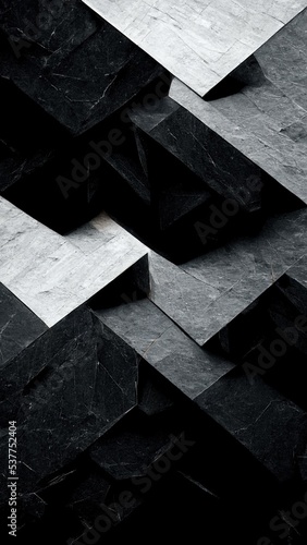 Black and white abstract geometric background with stone texture. Digital illustration