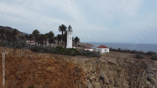 Point Vicente Lighthouse by Drone 4k. Rancho Palos Verdes, California. Cliffside Ocean Views. photo