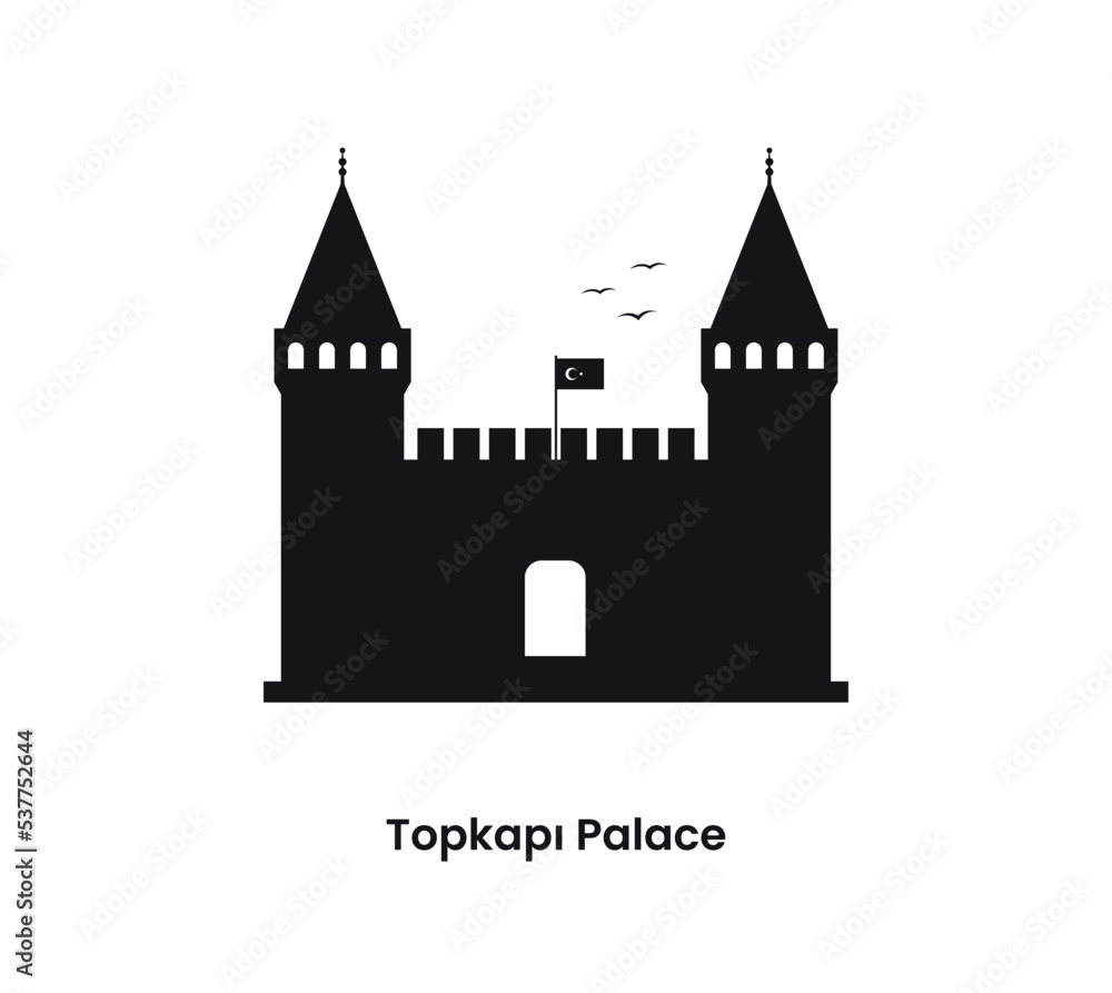Istanbul Turkey concept. Silhouette of the Topkapi palace. Vector illustration isolated on a white background. 