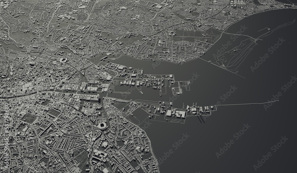 Naklejka premium Dublin, Ireland city map aerial view. minimal design. 3D Rendering. 3D Illustration