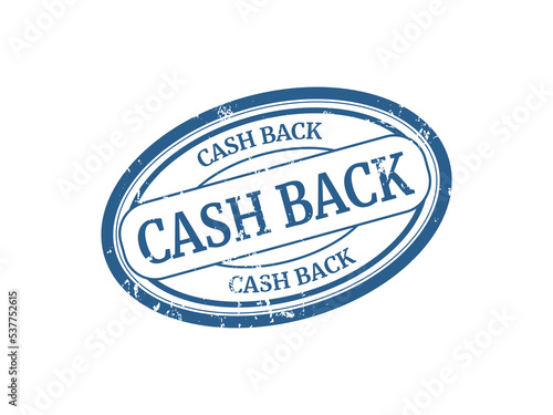 Blue cash back stamp with white background