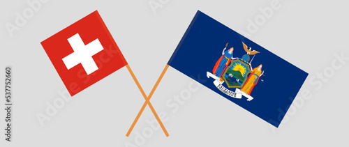 Obraz na plátně Crossed flags of Switzerland and The State of New York