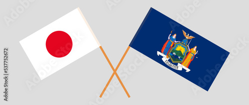 Crossed flags of Japan and The State of New York. Official colors. Correct proportion