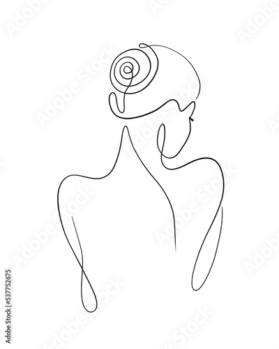 A nude woman back is drawn in one line art style. Romantic expression. Printable art.