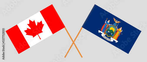 Crossed flags of Canada and The State of New York. Official colors. Correct proportion