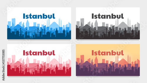 Istanbul Turkey concept. Silhouette of the city of Istanbul. 4 illustration options with a title. Travel concept. Vector illustration in a flat style.