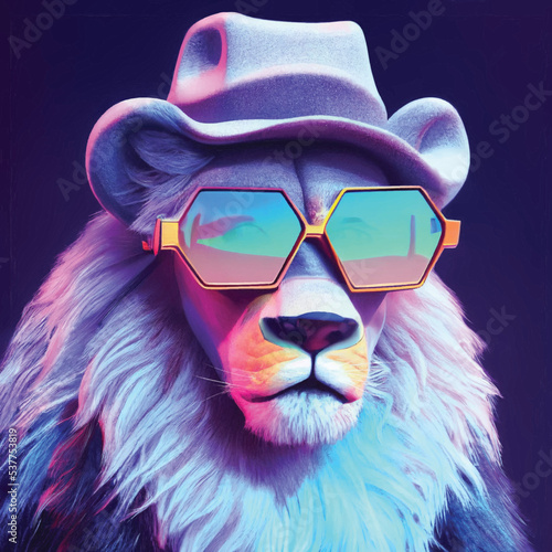 Cool experienced music producer DJ Lion in sunglasses enjoys the music