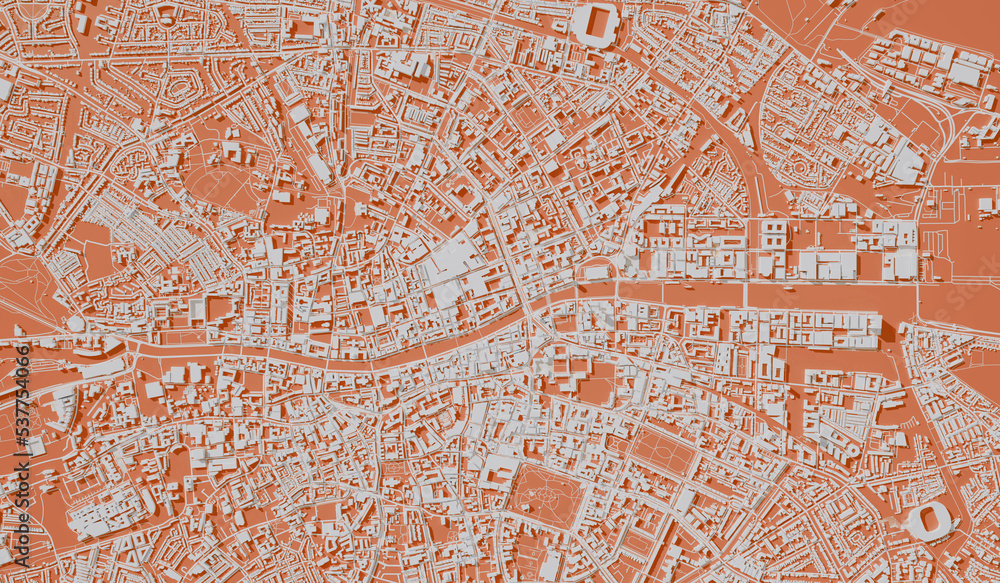 Dublin, Ireland city map aerial view. minimal design. 3D Rendering. 3D Illustration