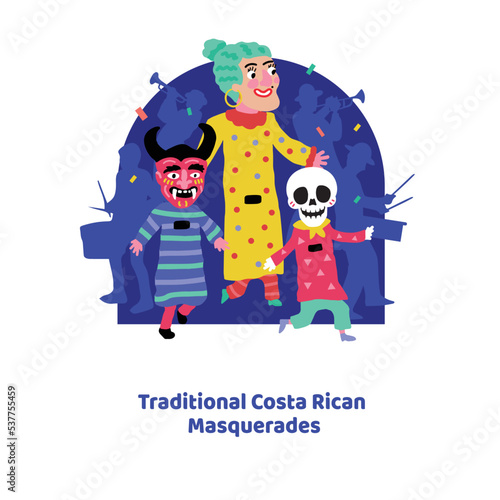 VECTORS. Editable banner for the Traditional Costa Rican masquerades, October 31, festivity, dance, music