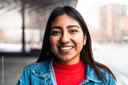 Fotografie, Obraz Happy native American young woman smiling in camera