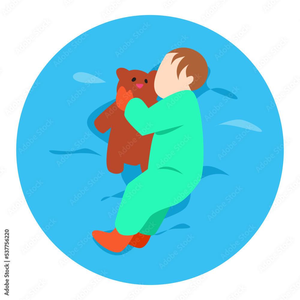 baby sleeping with teddy bear. concept of children, dolls, toys, activities, parents, etc. flat vector illustration