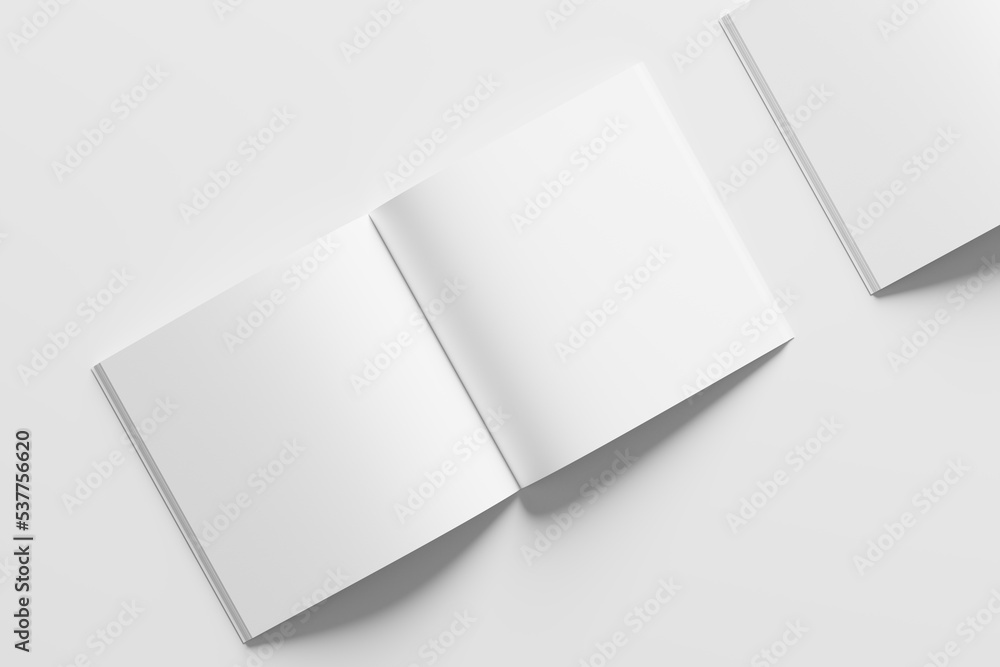 Square Magazine Brochure 3D Rendering White Blank Mockup Square Magazine Brochure 3D Rendering White Blank Mockup