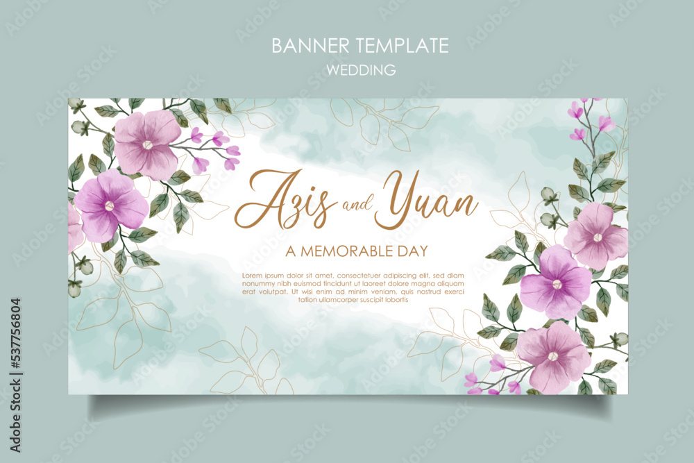 Watercolor hand drawn wedding banner horizontal