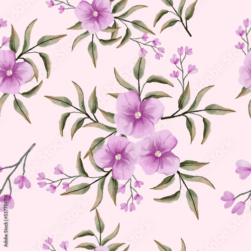 Soft purple floral watercolor seamless pattern