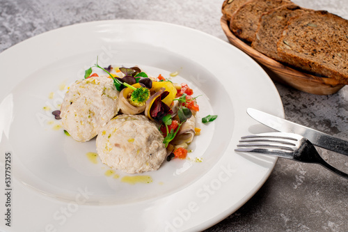 Diet dish of steamed cuttelet with vegetables