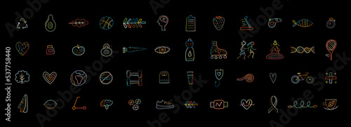 World health day. 48 icons design set for healty lifestyle. Vector illustration