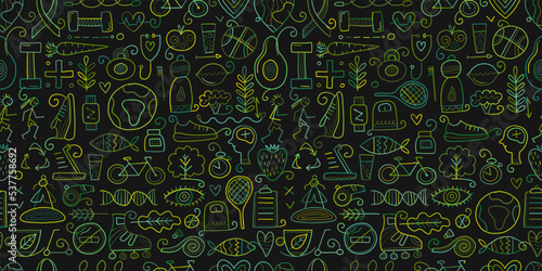 World health day. Seamless Pattern with healty lifestyle for your design. Vector illustration